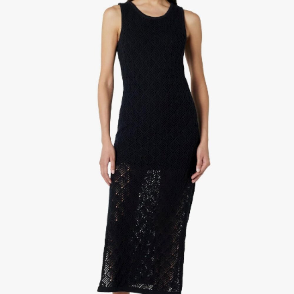 NWT The Drop Women's Ritu Crochet Maxi Dress, Black, Medium